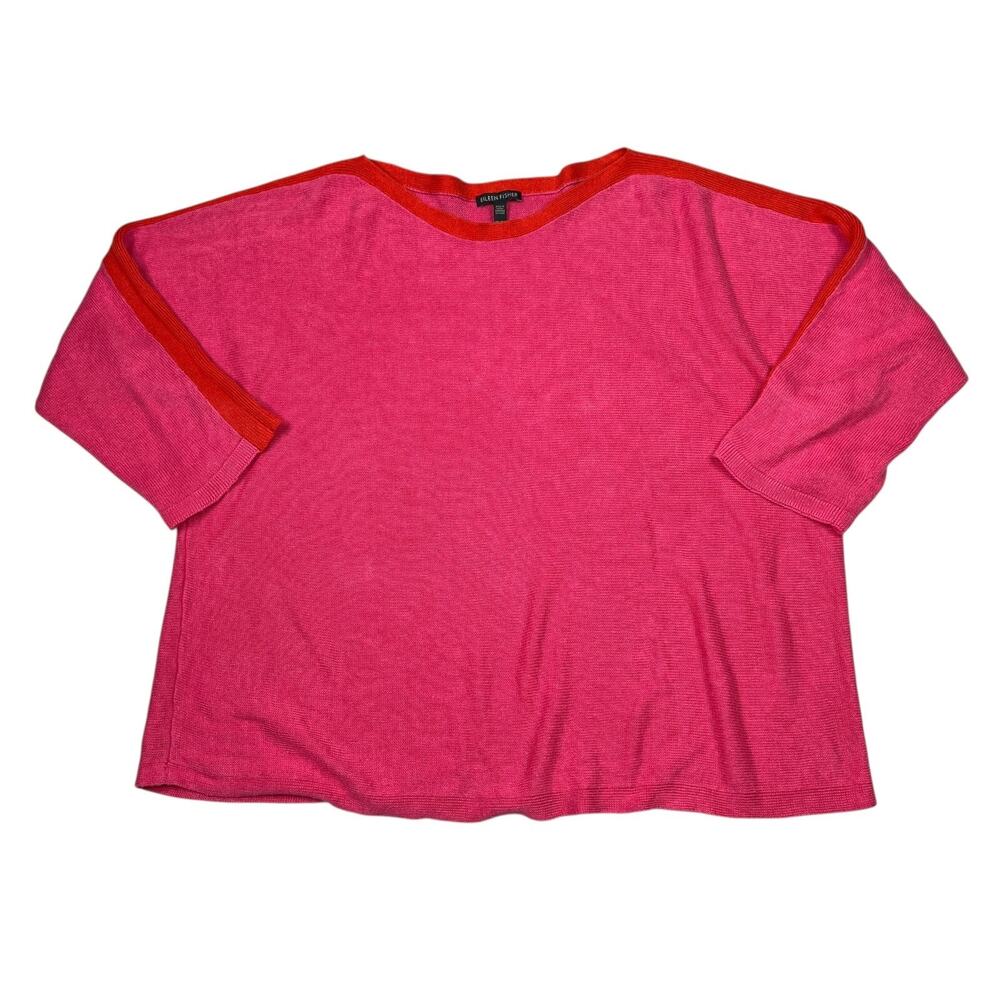 Eileen Fisher Boatneck Dolman Sleeve Boxy Sweater Knit Top Pink Womens XL